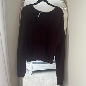 Free People Brown V-Neck Sweater